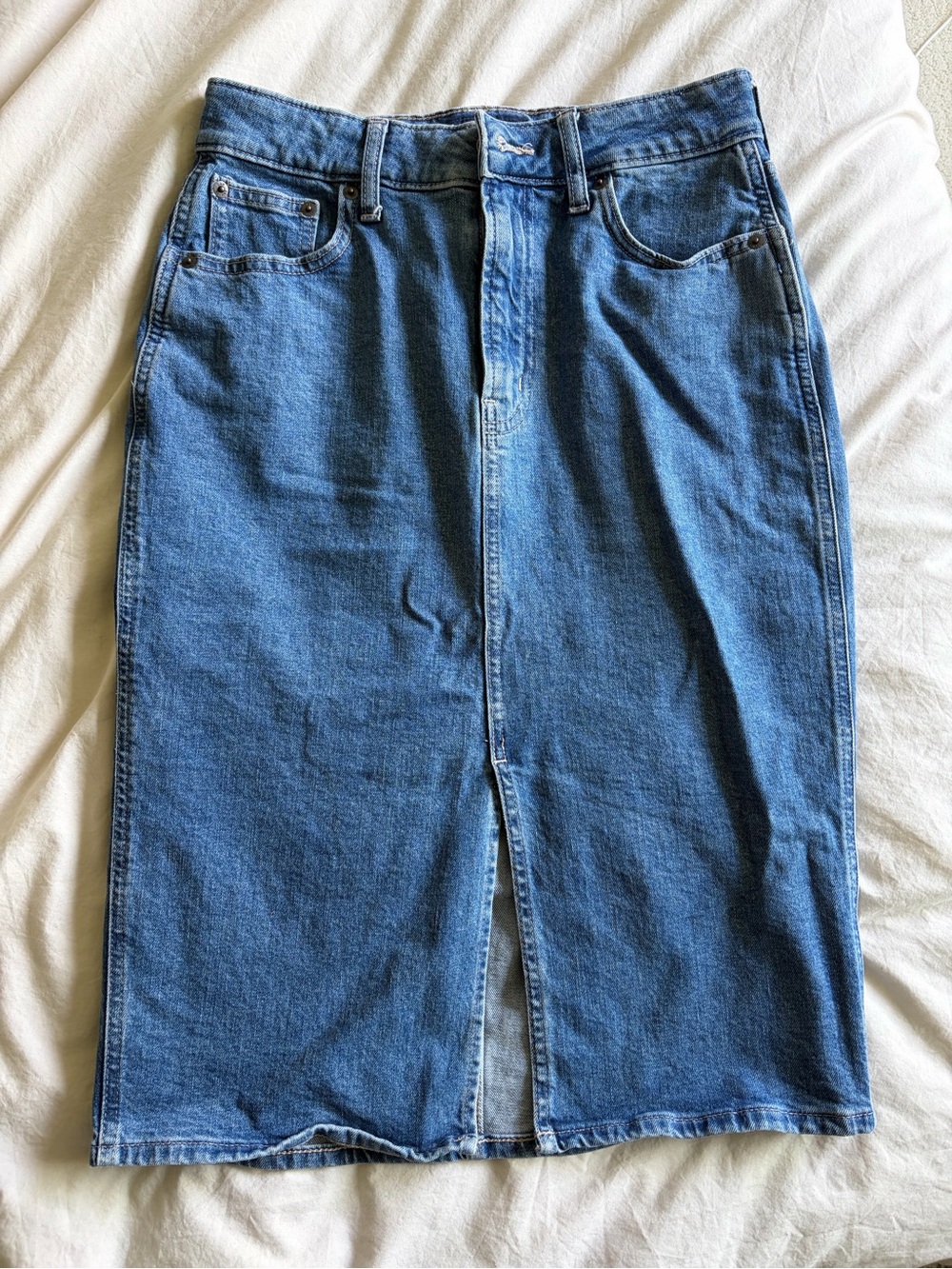 GAP Medium Blue Denim Midi Skirt with Front Slit